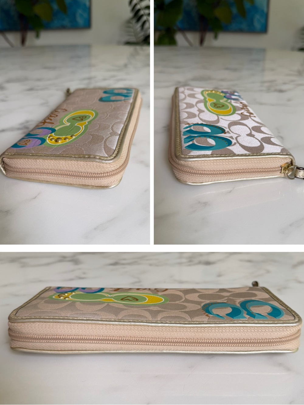 Coach Poppy Signature Graffiti Appliqué Backpack & Wallet Set Khaki Gold Multi - Picture 16 of 16